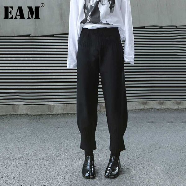 

eam] high elastic waist black leisure long harem trousers new loose fit pants women fashion tide spring autumn 2020 1k888, Black;white