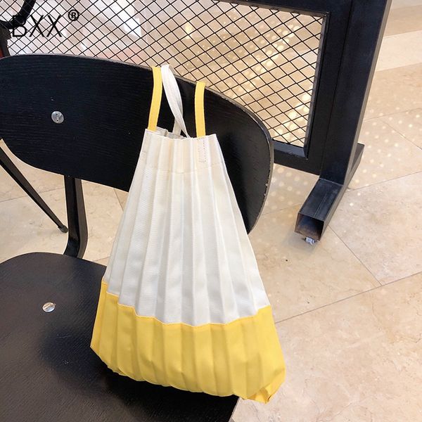 

bxx] 2020 fashion spring women's stripe pleated bucket bag large capacity shoulder tote bag shopping bags canvas handbags hk584