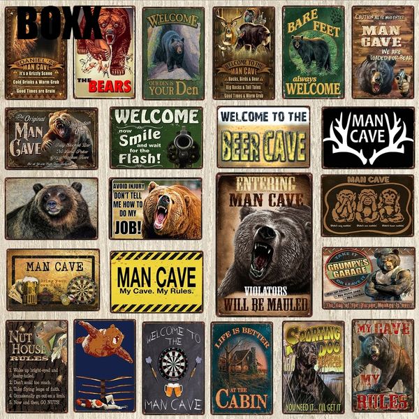

мужчины пещера, медведи металлический знак металлические пластины для стены дома ремесло кафе музыка бар гараж украшения старинные плакат со