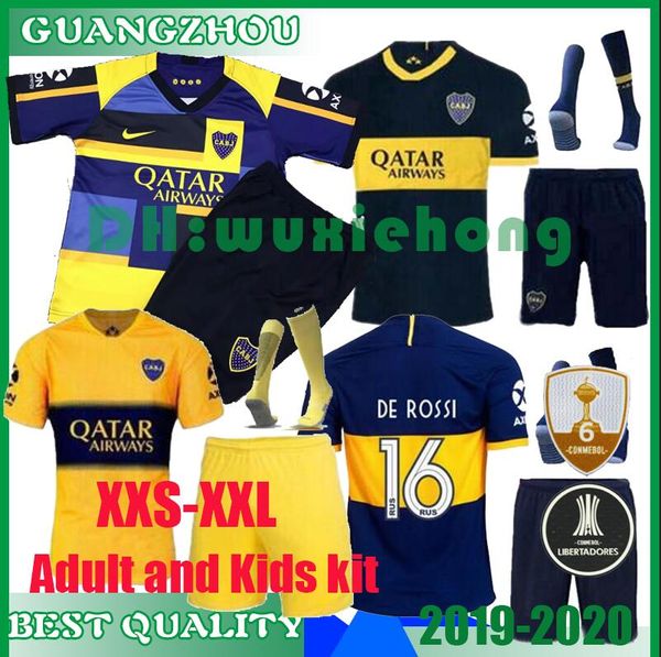 

and kids kit 2019 2020 boca juniors soccer jersey 19 20 home away tevez de rossi pavon benedetto set edwin cardona football shirt s-xl, Black