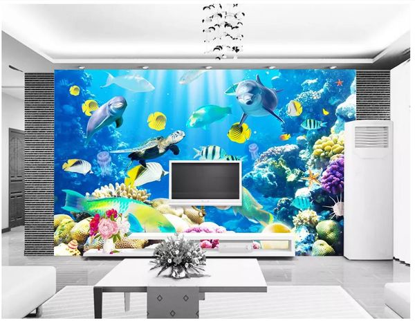 3d фото обои высокого класса пользовательские росписи шелковые стены стикер подводное существо морской мир фон обои для стен papel де parede