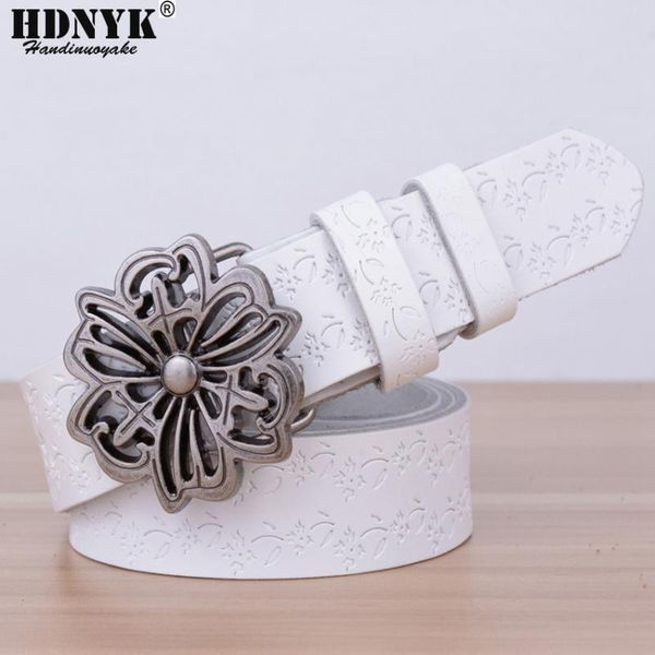 

women fashion belts genuine leather strap women semboss leather belts belt woman flower types buckle, Black;brown