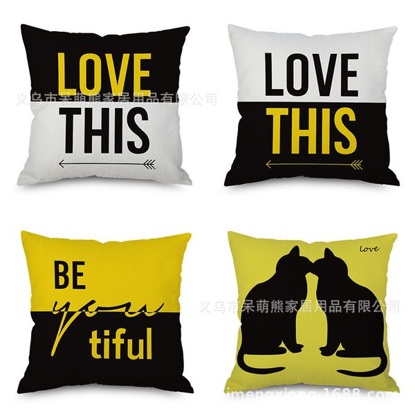 

yellow line concise abstract flax embrace pillow case imitate mabaozhen automobile sofa back cushion cushion pillow