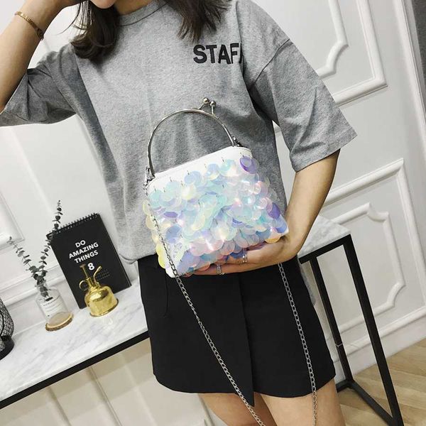 

fashion sequines metal handle handbag women pu leather chains shoulder bags female small flap ladies messenger bag handbag girls