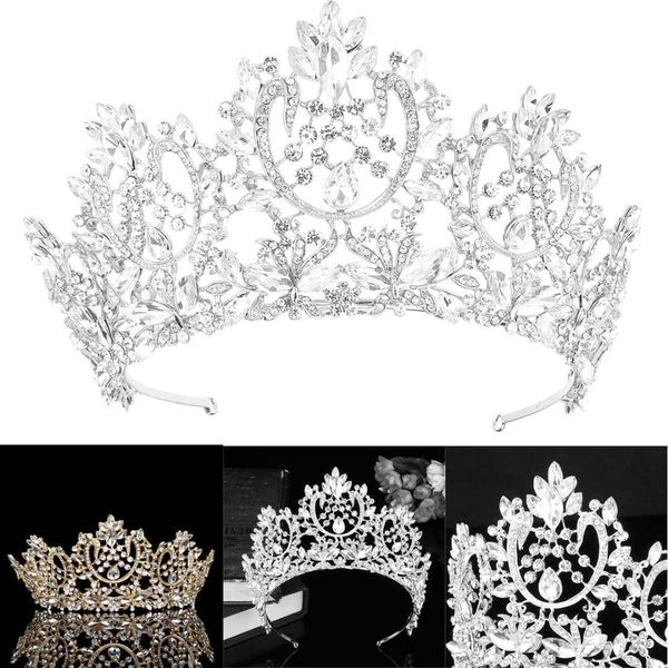 

8.5cm high luxury crystal tiara crown for weeding rhinestone crown bridal head jewelry diadem headbands wedding headdress, Golden;white