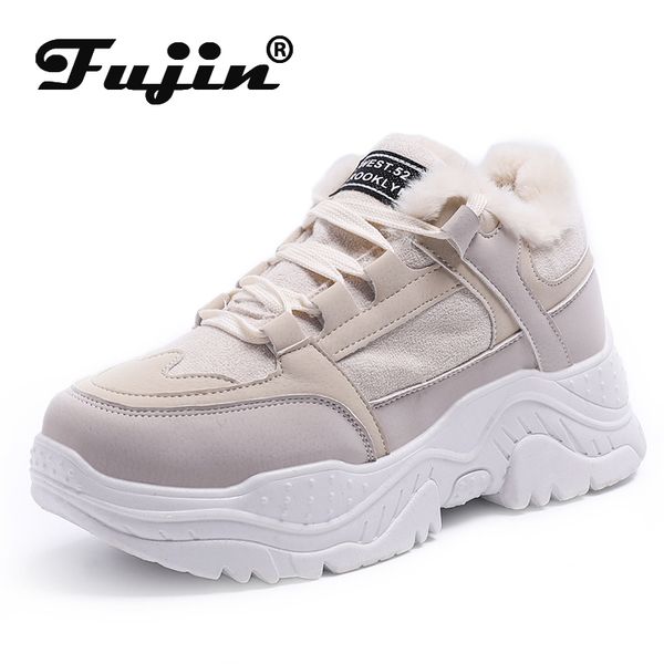 

fujin platform sneakers winter plush casual shoes vulcanized sneakers for women female lace up spring autumn ladies shoes y200108, Black