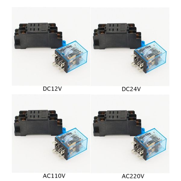 

5a dc12v dc24v ac110v ac240v power relay hh52p-l 8 pins with socket base durable