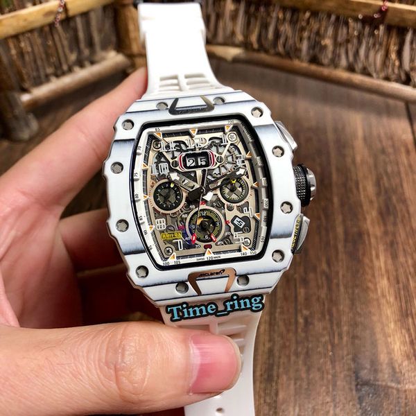 

edition rm11-03 skeleton dial white carbon fiber case japan miyota automatic movement rm11-03 mens watch rubber strap designer watches, Slivery;brown