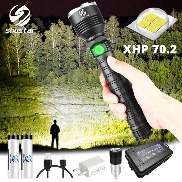 

powerful xhp70 led waterproof led torch support zoom 5 lighting modes powered by 18650 or 26650 battery for outdoor