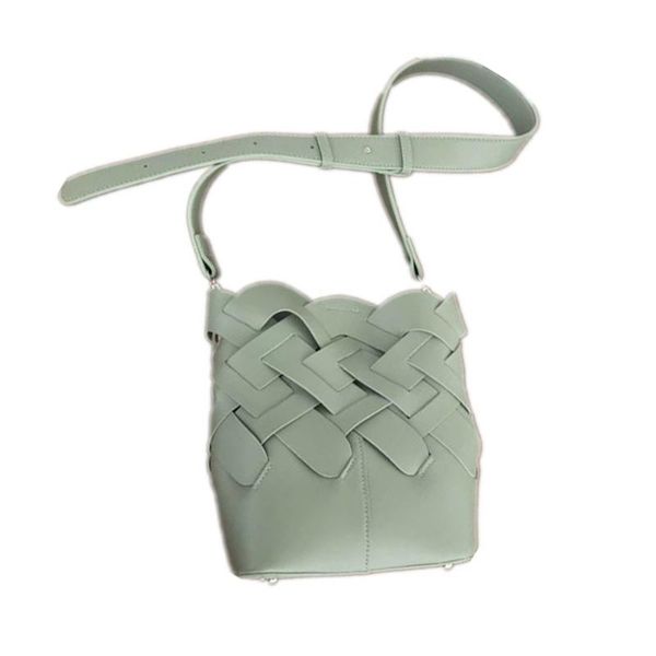 

2020 woven bucket bag for women bag pu leather hollow out shoulder solid fashion ladies crossbody bags female casual purse