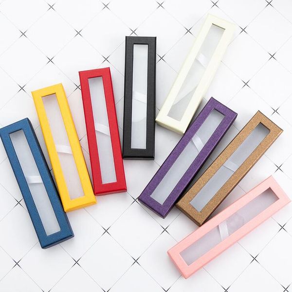8 cores Moda Escritório Pen Mostrar Box Embalagens pen presente de papel Embalagem de joalharia Box com janela de PVC LX1426 atacado