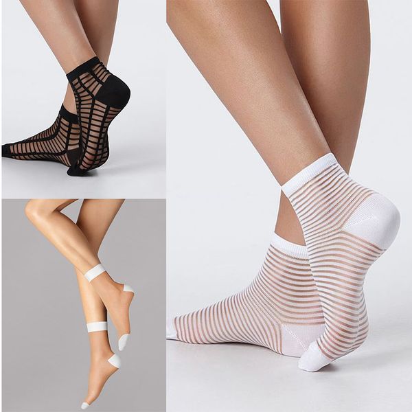 

vpm 10 pairs/lot summer women lace socks crystal silk ankle sock glass black white transparent socks for ladies
