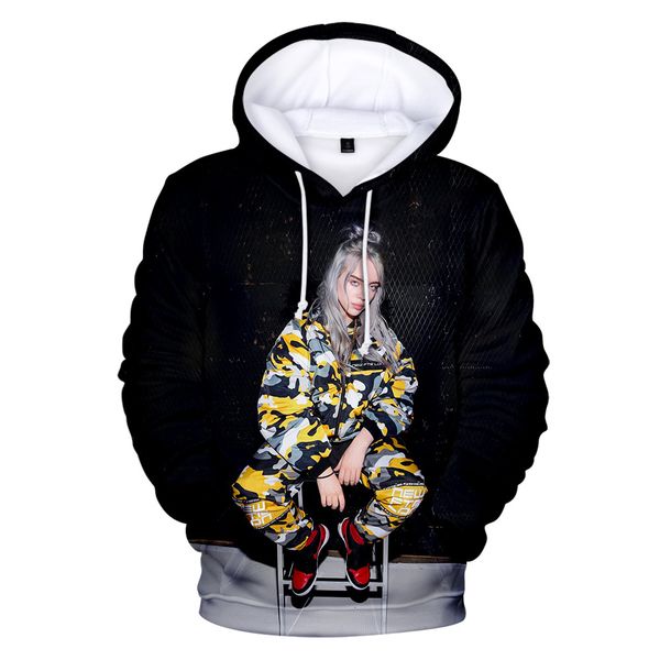 

2020 billie eilish 3d hoodies spring autumn hooded men women sweatshirts rapper, Black