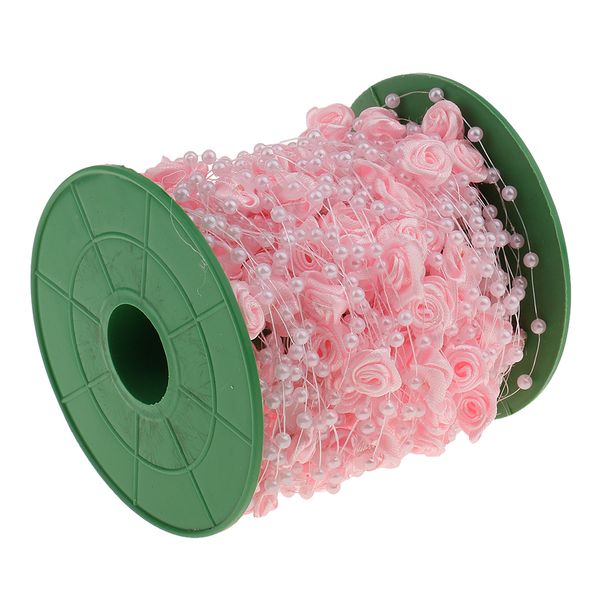 

30 meters satin flower handmade pearl bead chain trim diy decor pink