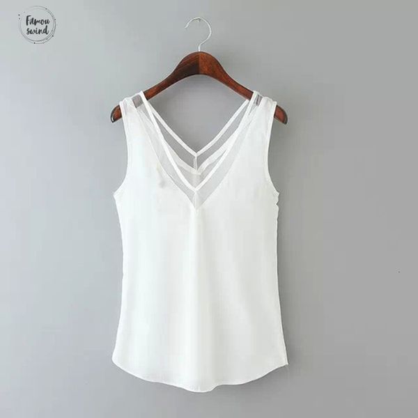 

fashion women summer chiffon sleeveless v neck casual black white tank blouse shirts casual 2019 new