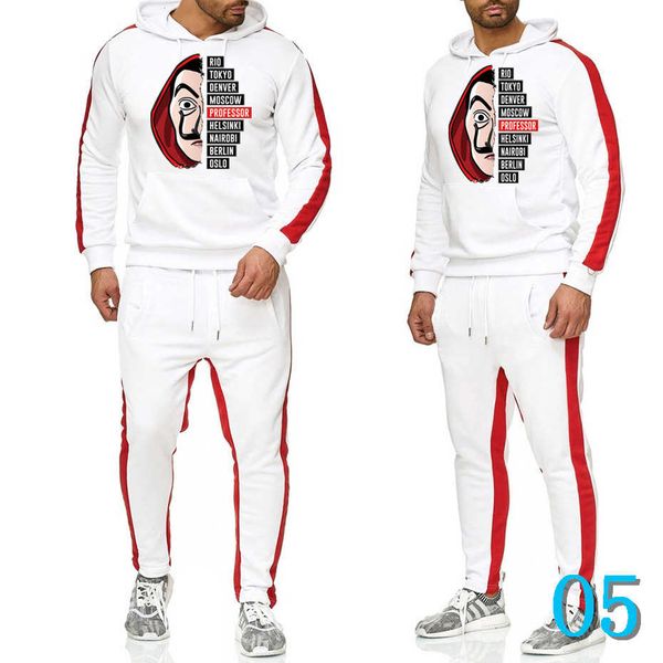 

autumn mens tracksuits men hooded thick two-pieces suit money heist letter print men clothing size s-3xl wholesaleo5, Gray