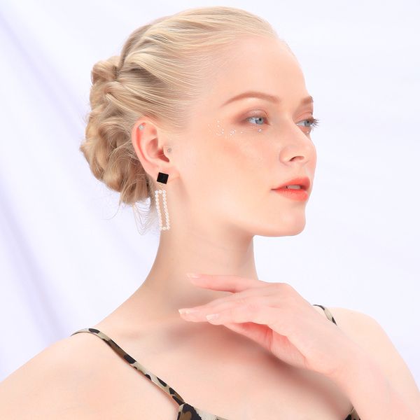 

корейский стиль креатив геометрическая площади серег темперамент стерлингового серебра серьги длинные лица существенная тонкие серьги перлы, Golden