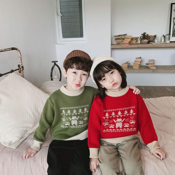 

autumn winter boys girls warm brocade sweater 2019 kids all-match long sleeve sweaters clothes, Blue