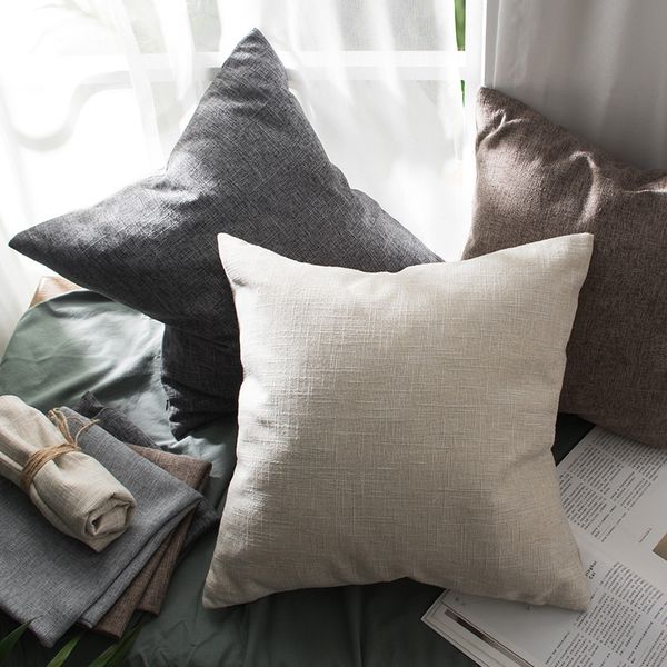 

cotton linen pillow cover solid cushion cover for living room sofa kussenhoes blue home decorative housse de coussin 30*50/45*45