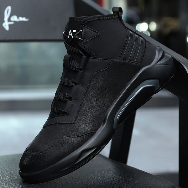 

2019 men's shoes sneakers men men casual shoes fashion genuine leather breathable lace up flats male adult, Black