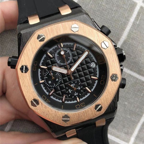 

топ бренд высокое качество мужские часы royal oak хронограф кварцевые часы все циферблаты работают функциональные оффшорные водонепроницаемы, Slivery;brown