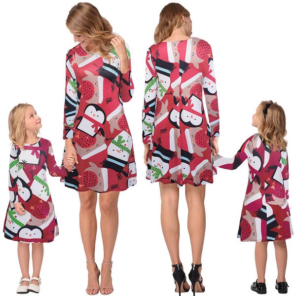 

женское дизайнерское платье юбка родитель-ребенок с принтом с длинным рукавом средней талией a-line платье, Black;gray