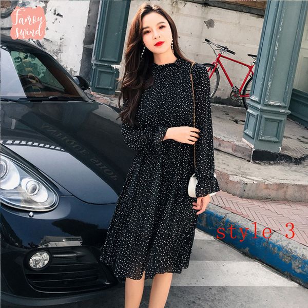 

women spring layer dress chiffon autumn female vintage print elegant long sleeve casual office lady dress designer clothes, Black;gray
