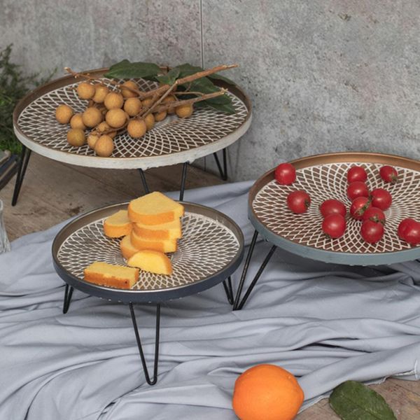 

industrial iron round tray rack fruit snack dessert tray storage table decoration board home decoration garden restaurant