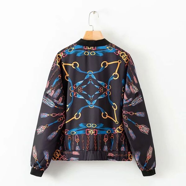 

wholesale women's jacket long sleeve autumn winter stand collar coats zipper print streetwear fashion female size s, Black;brown