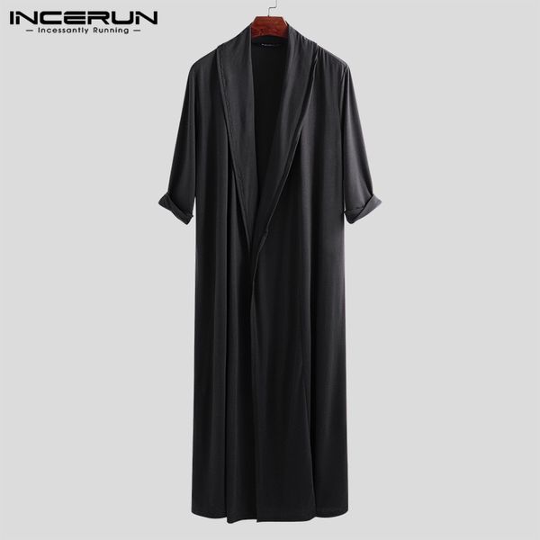 

incerun fashion men trench coat streetwear solid color long cardigan long sleeve casual cool men windbreaker outerwear 2019, Tan;black