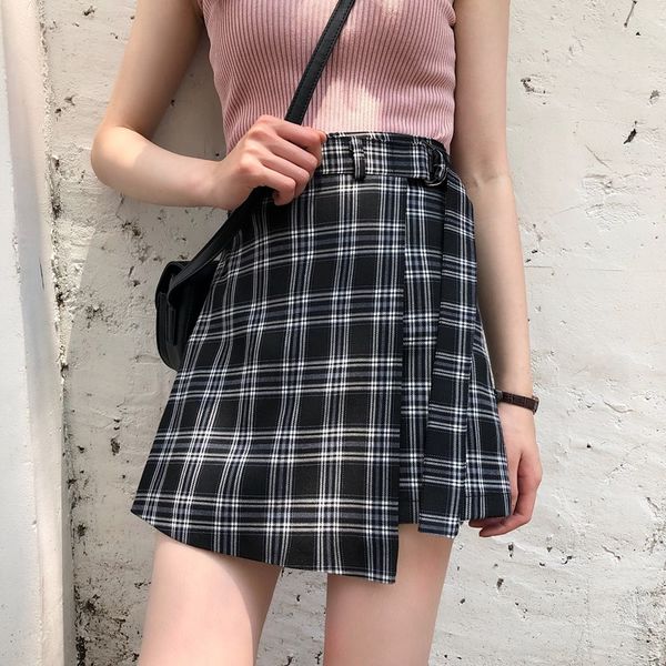

autumn women's preppy style new fashion large size plaid summer female a-line skirt fashion harajuku gothic empire new skirt, Black