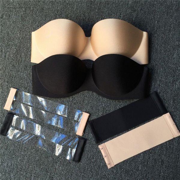 

bra invisible push up half cup new strapless bras formal dress wedding evening sticky back closure silicone brassiere half cup, Red;black