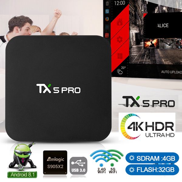 

Tx5 pro 4gb 32gb dual wifi bluetooth android 8 1 tv box amlogic 905x2 quad core 4k hd mart tv box