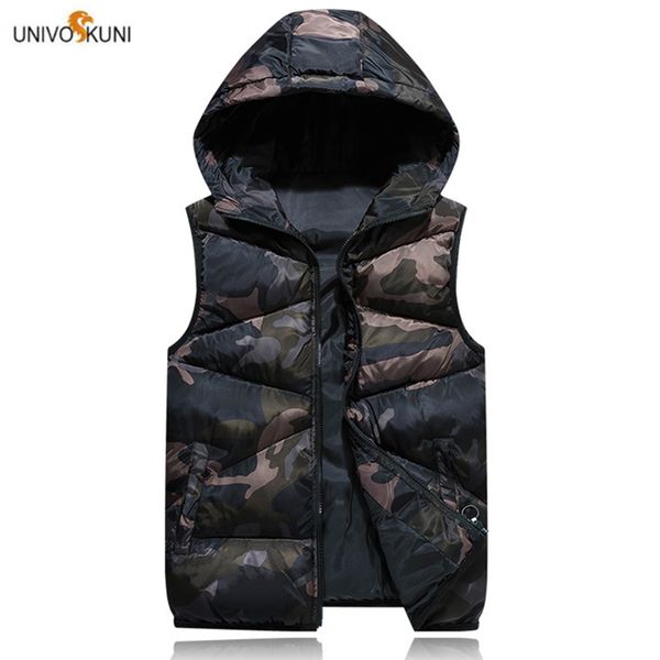 

univos kuni 2019 warm vest men new arrival brand autumn winter hooded male camouflage sleeveless big size 4xl q6029, Black;white