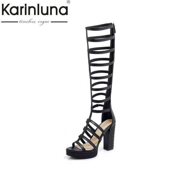 

karin new fashion solid square high heels zip platform shoes woman casual popular summer boots big size 33-43, Black
