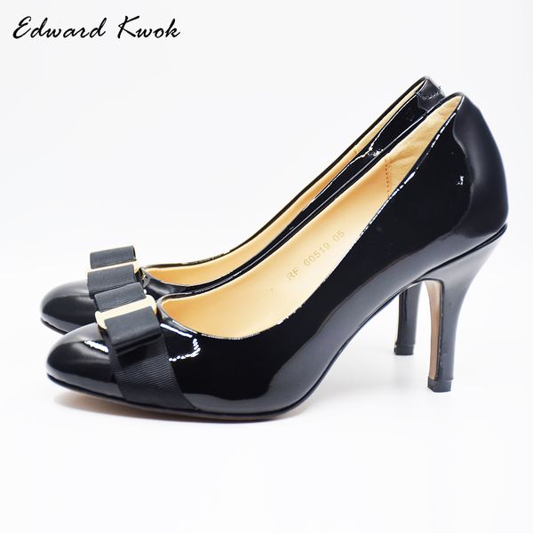 

women shoes high heel genuine leather wedding shoes pumps bow heels da007, Black