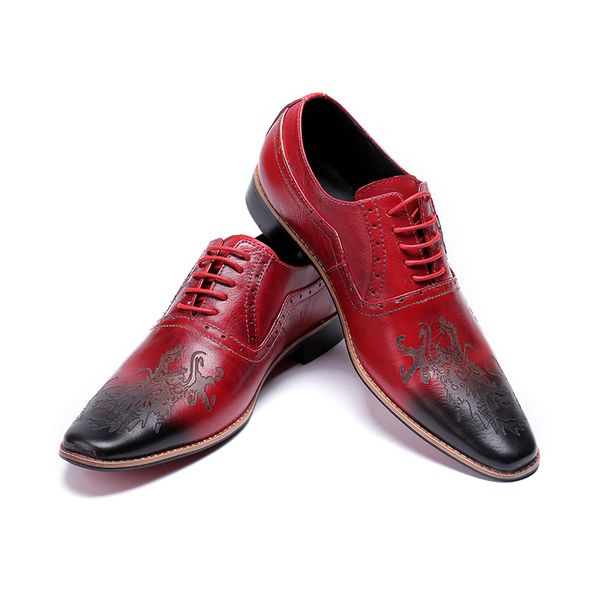 

red wedding men oxfords shoes british style carved genuine leather shoe brown brogue shoes lace-up bullock business men's flats, Black