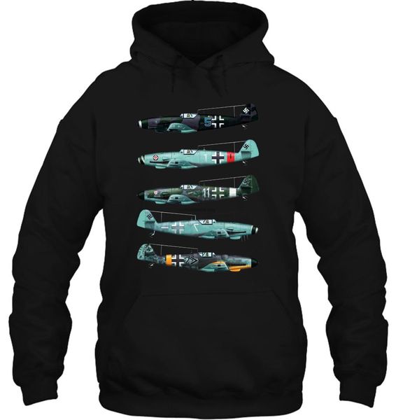 

men hoodie messerschmibf109 world war ii plane vintage new plus size print fashion army women streetwear, Black