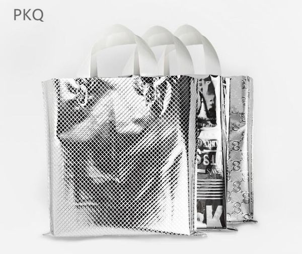 

50pcs aluminum film composite film tote bag clothing plastic bag cosmetics clothes high-grade silver gift big plastic bags