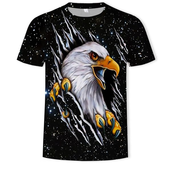 

mens designer eagle 3d digital printing round collar short sleeve t, White;black