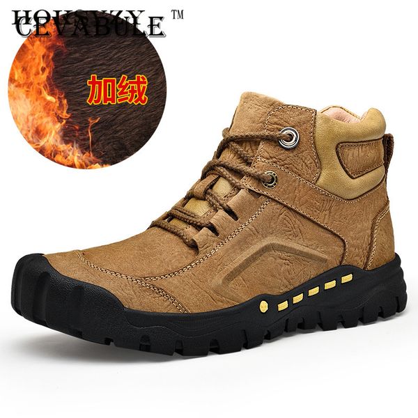 

hokszvy winter men's boots outdoor hiking shoes boots men's cow leather snow climbing rubber sole shoes clk-18698, Black