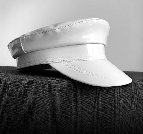 

fashion real leather hat autumn and winter vintage patchwork pu beret cap for women england style flat cap ing, Blue;gray