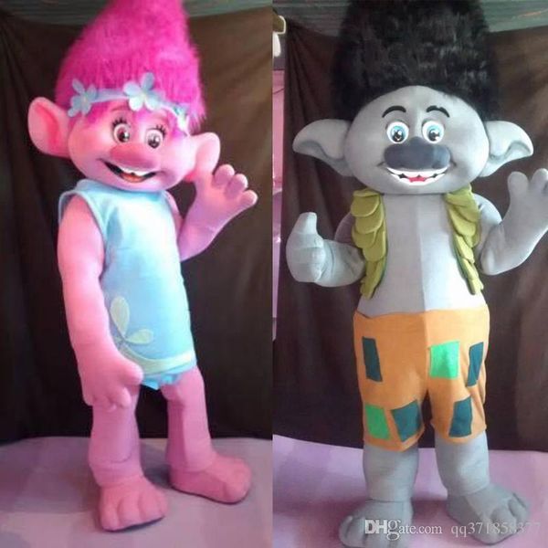 

wholesale actual picture new trolls mascot costume poppy branch parade quality clowns halloween party activity fancy outfit, Red;yellow