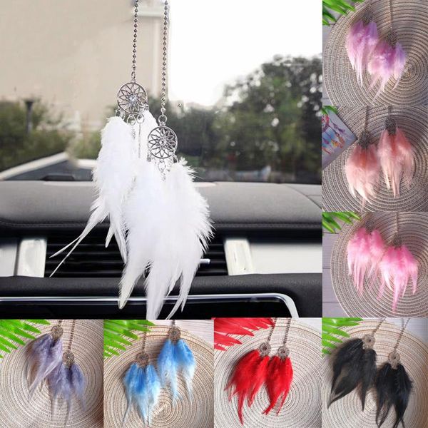 

car mini dream catcher accessory interior for girls feather mirror hanging pendant in auto ethnic home decor lucky car ornament