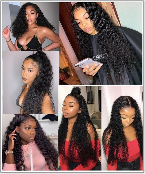 

13x6 lace front human hair wigs curly brazilian virgin hair wigs pre plucked with baby hair bleached knots, Black