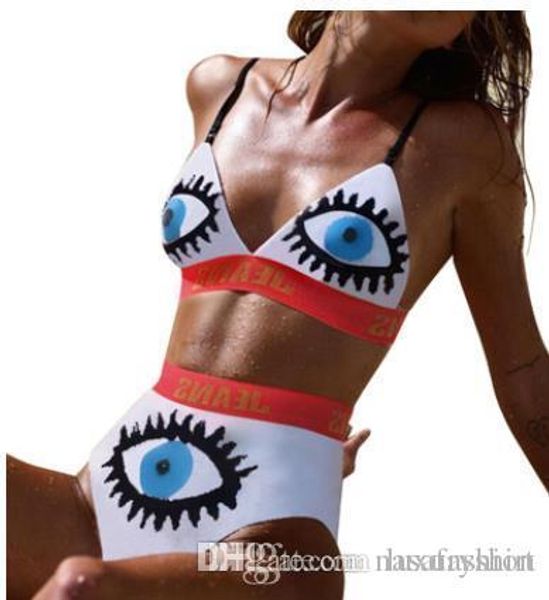 

2019 летом женская tankinis бюстгальтеры трусы jeans письма printd глаза дизайнер 2pcs бикини наборы купальниках, White;black