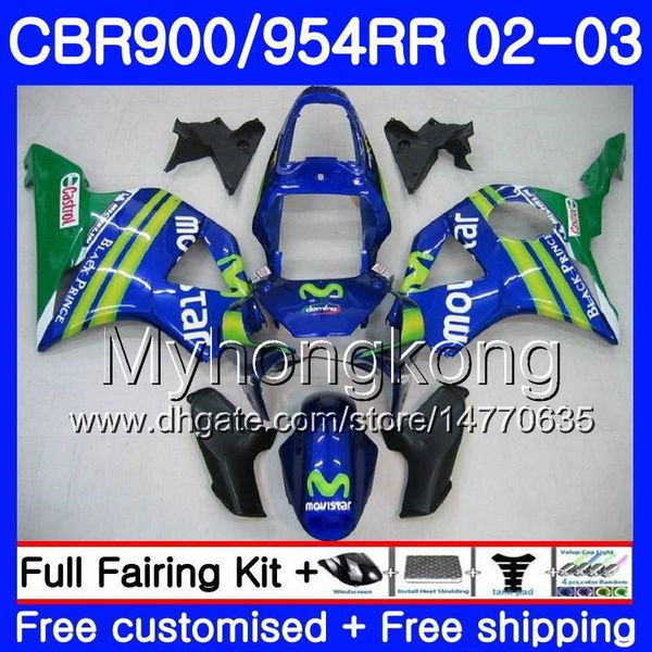 Karosserie für HONDA CBR900RR CBR 954 RR CBR900 RR CBR954 RR 280HM.28 CBR 900RR oben Movistar Blau CBR954RR 02 03 CBR 954RR 2002 2003 Verkleidungsset