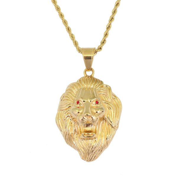 

hip hop lion head diamonds pendant necklaces for men western animal golden luxury necklace stainless steel cuban chains jewelry ng, Silver