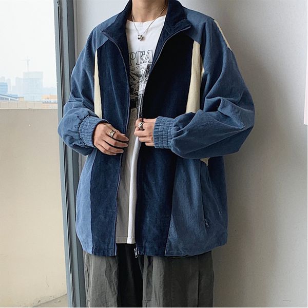 

autumn corduroy jacket men fashion hit color casual cotton jacket coat man streetwear hip hop loose bomber men clothes, Black;brown