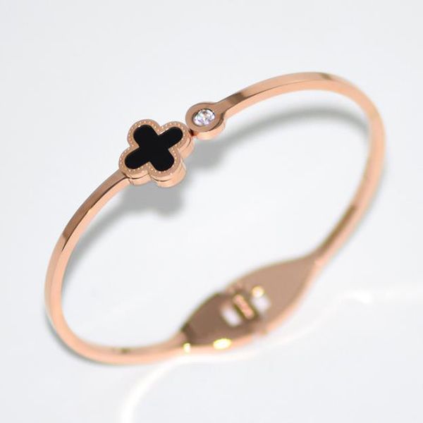 

four leaf clover шарм кристалл браслет розового золота нержавеющей стали способа женщин браслет-манжета подарок ювелирных изделий, Golden;silver